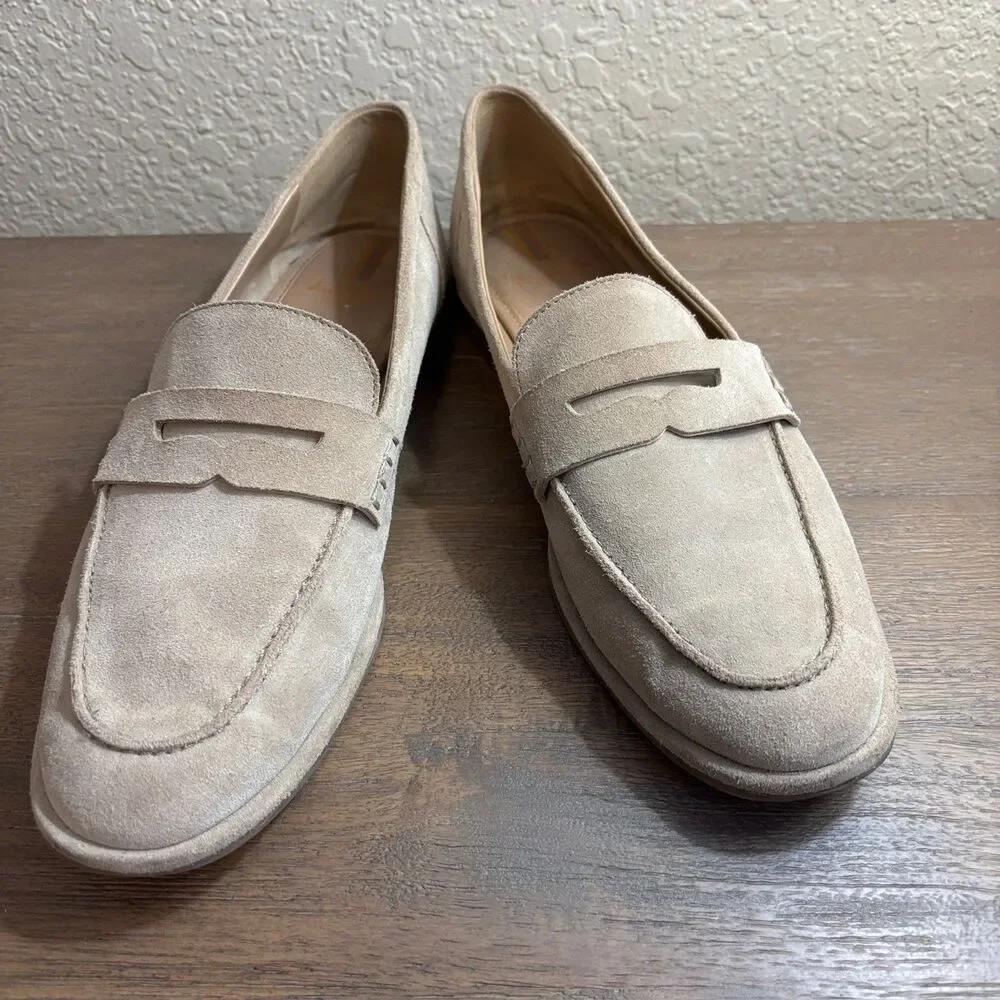 Sam Edelman Beatrice Suede Penny Loafers Warm Sand Beige Women's 11M Preppy - Picture 2 of 7